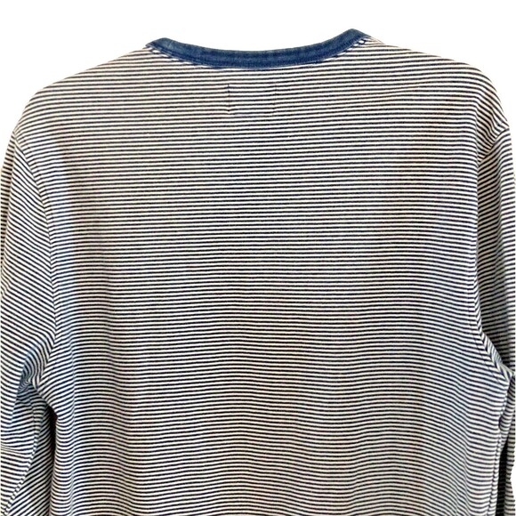 J. Crew Authentic Fleece Sweatshirt Mens Sz M Striped Indigo Cotton Crew Preppy - Picture 6 of 13